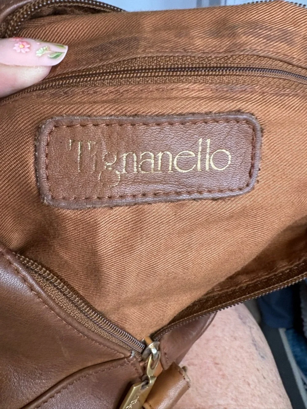 Tignanello Vintage Brown Leather Sling Backpack with Gold Hardware Boho Sleek - Picture 9 of 12